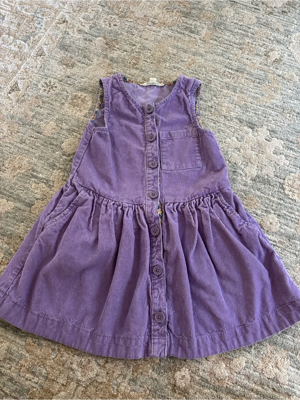 Mini Boden Girls Purple Corduroy Pinafore Jumper Dress Floral Trim Size 5-6Y